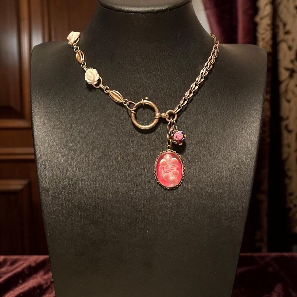 Watch Chain Necklace w/Vintage Czech, Italian and D’OR Gold Filled Components